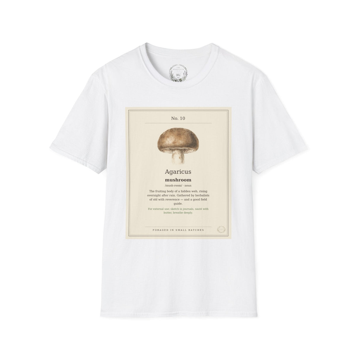 The Herbanium Tee - October Mushroom botanical design