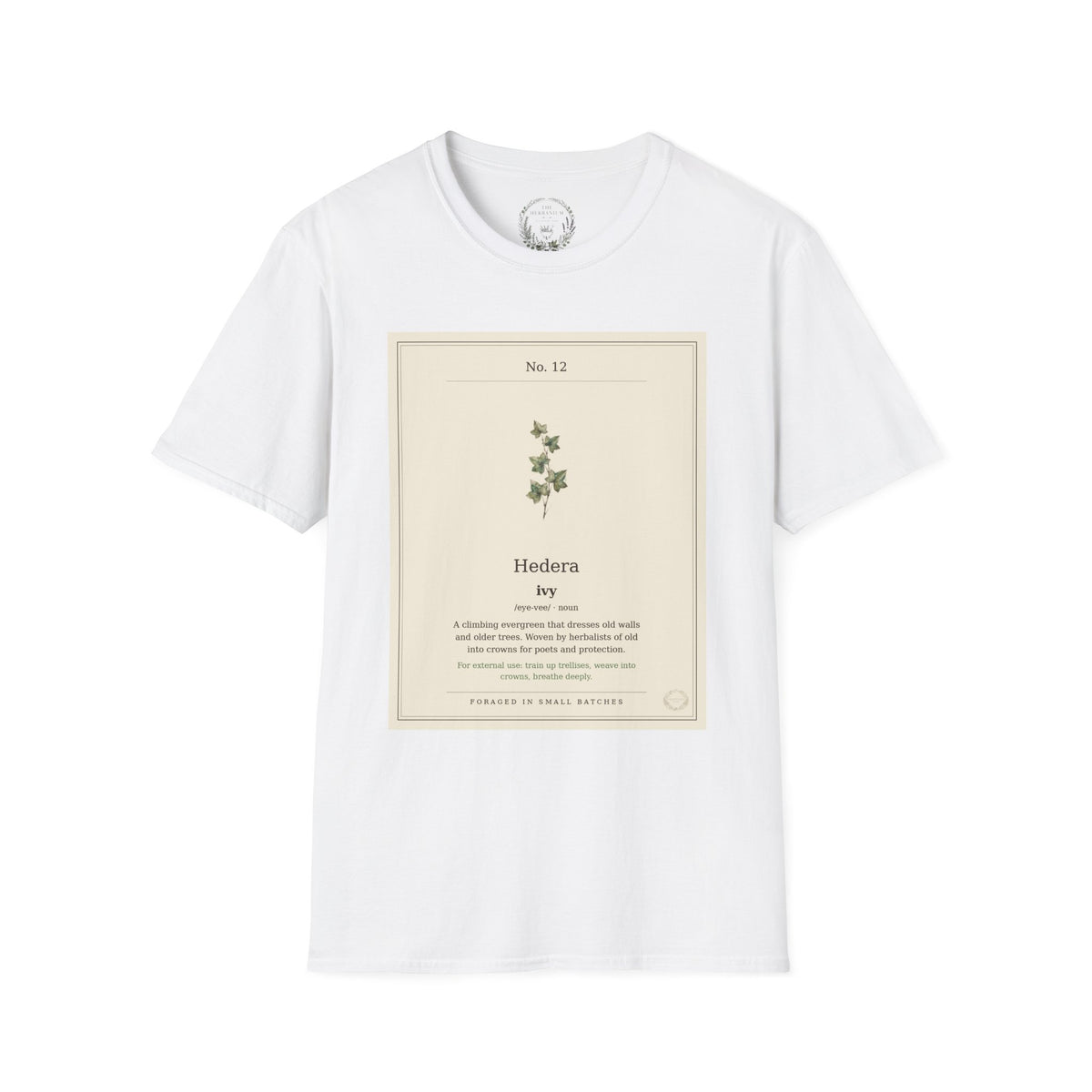 The Herbanium Tee - December Ivy - botanical illustration printed on a soft short-sleeve tee