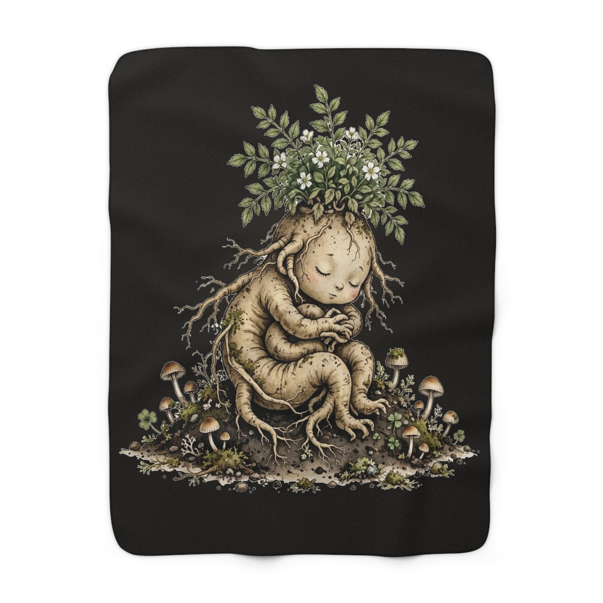 Apothecary of Thorns Sherpa Blanket - Mandrake - soft printed fleece blanket