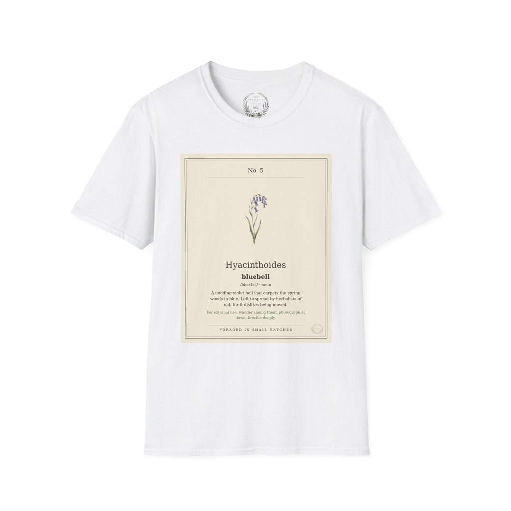 The Herbanium Tee - May Bluebell - botanical illustration printed on a soft short-sleeve tee