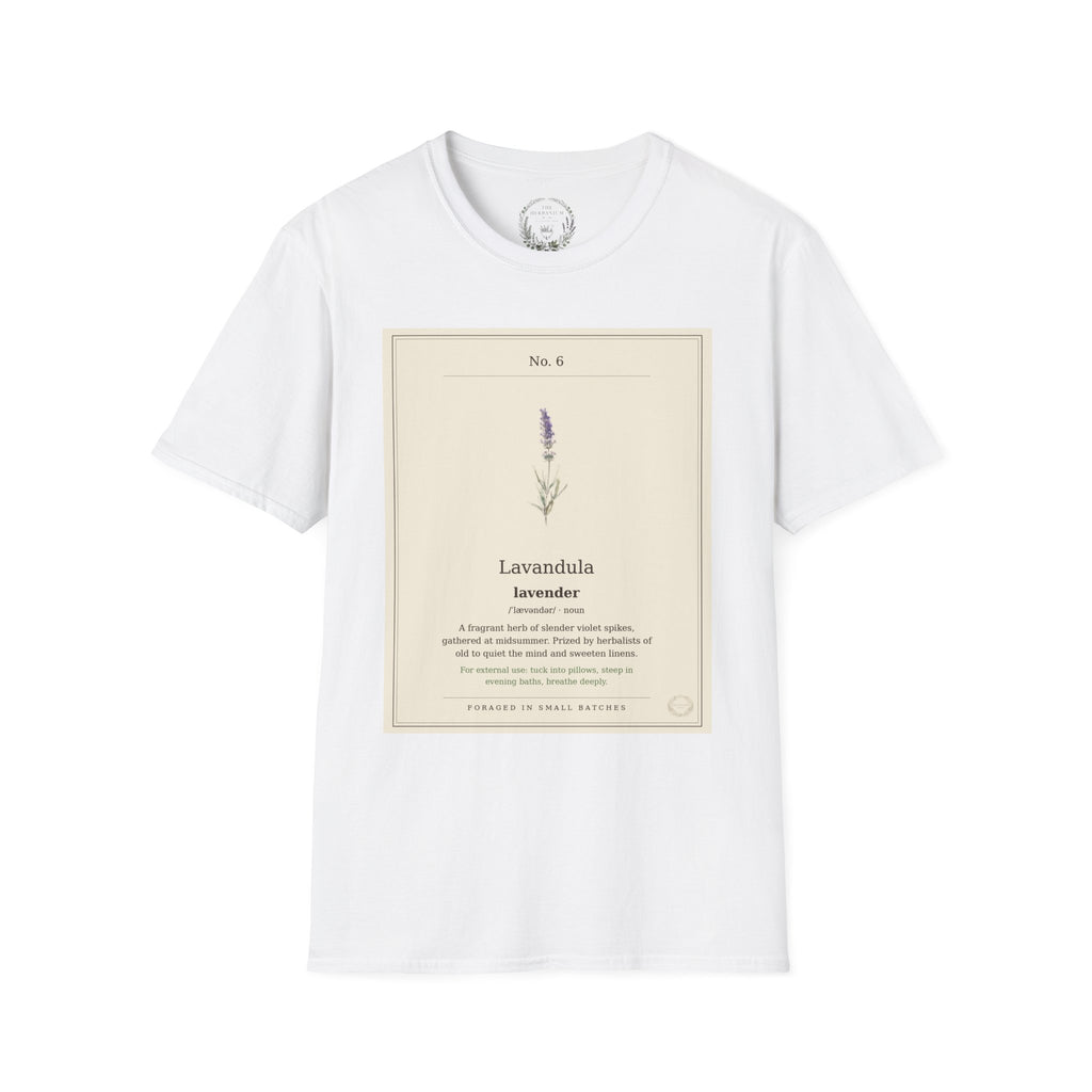 The Herbanium Tee - June Lavender - botanical illustration printed on a soft short-sleeve tee