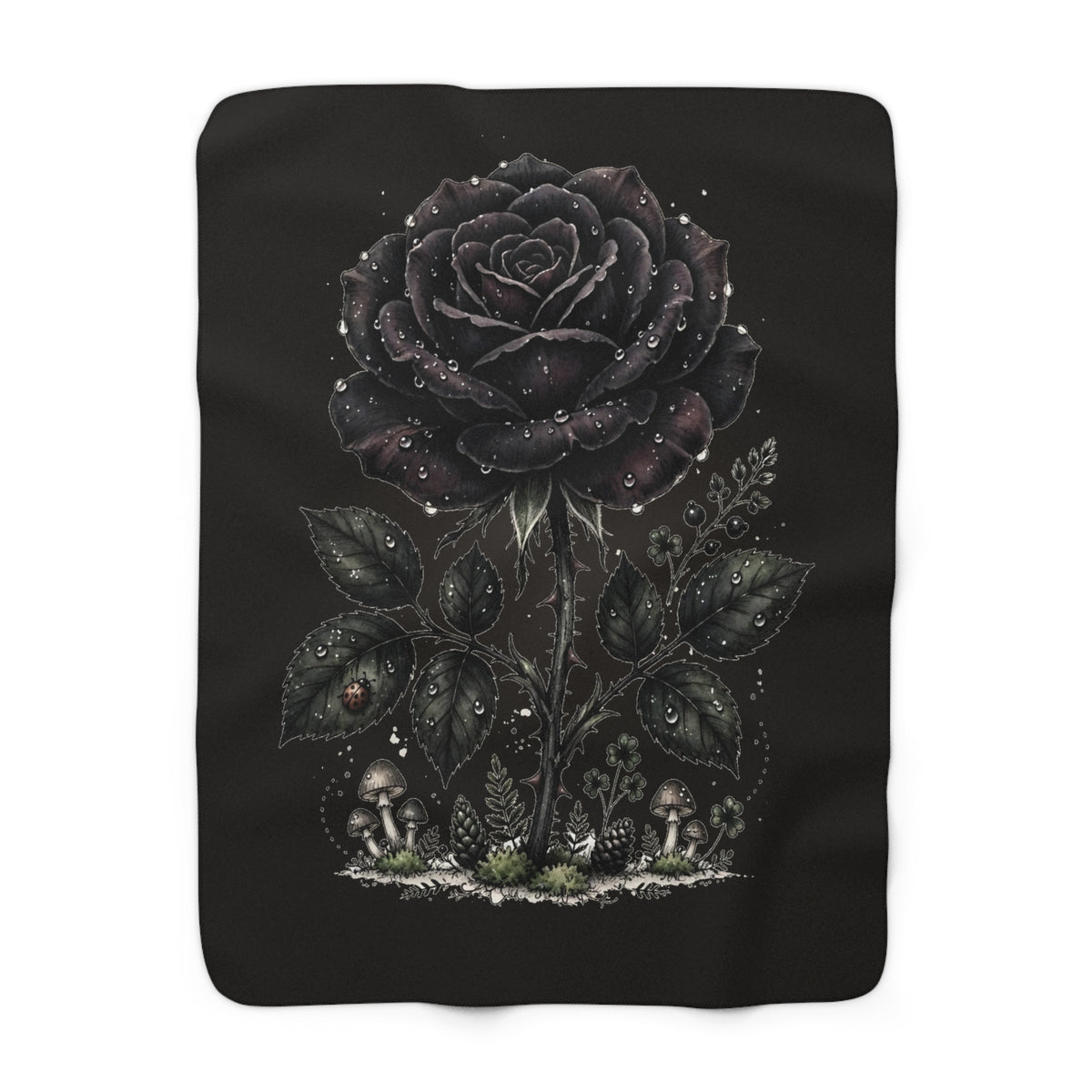 Apothecary of Thorns Sherpa Blanket - Black Rose - soft printed fleece blanket