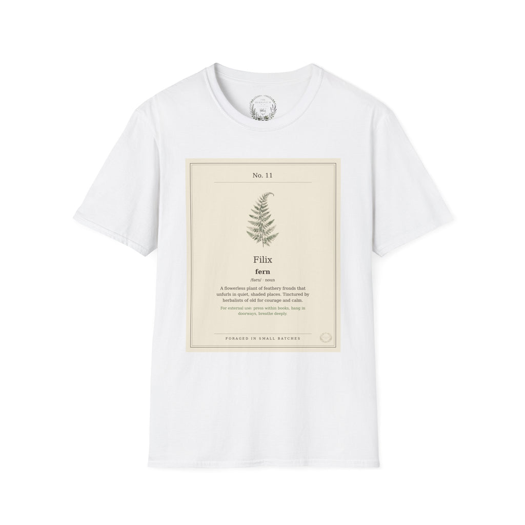 The Herbanium Tee - November Fern - botanical illustration printed on a soft short-sleeve tee