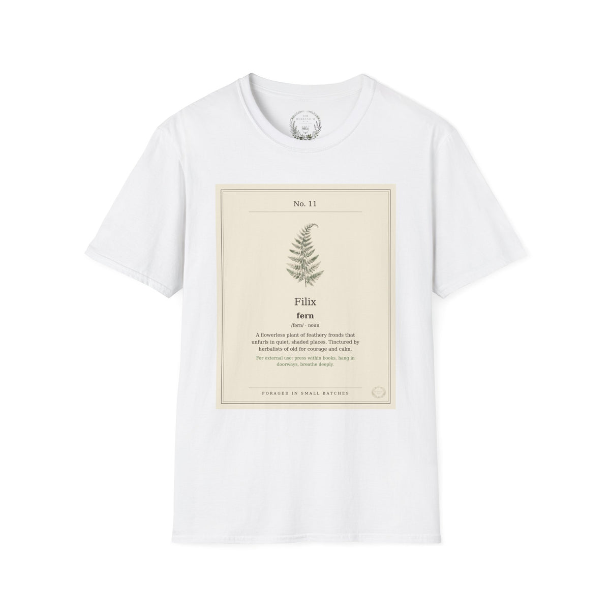 The Herbanium Tee - November Fern - botanical illustration printed on a soft short-sleeve tee