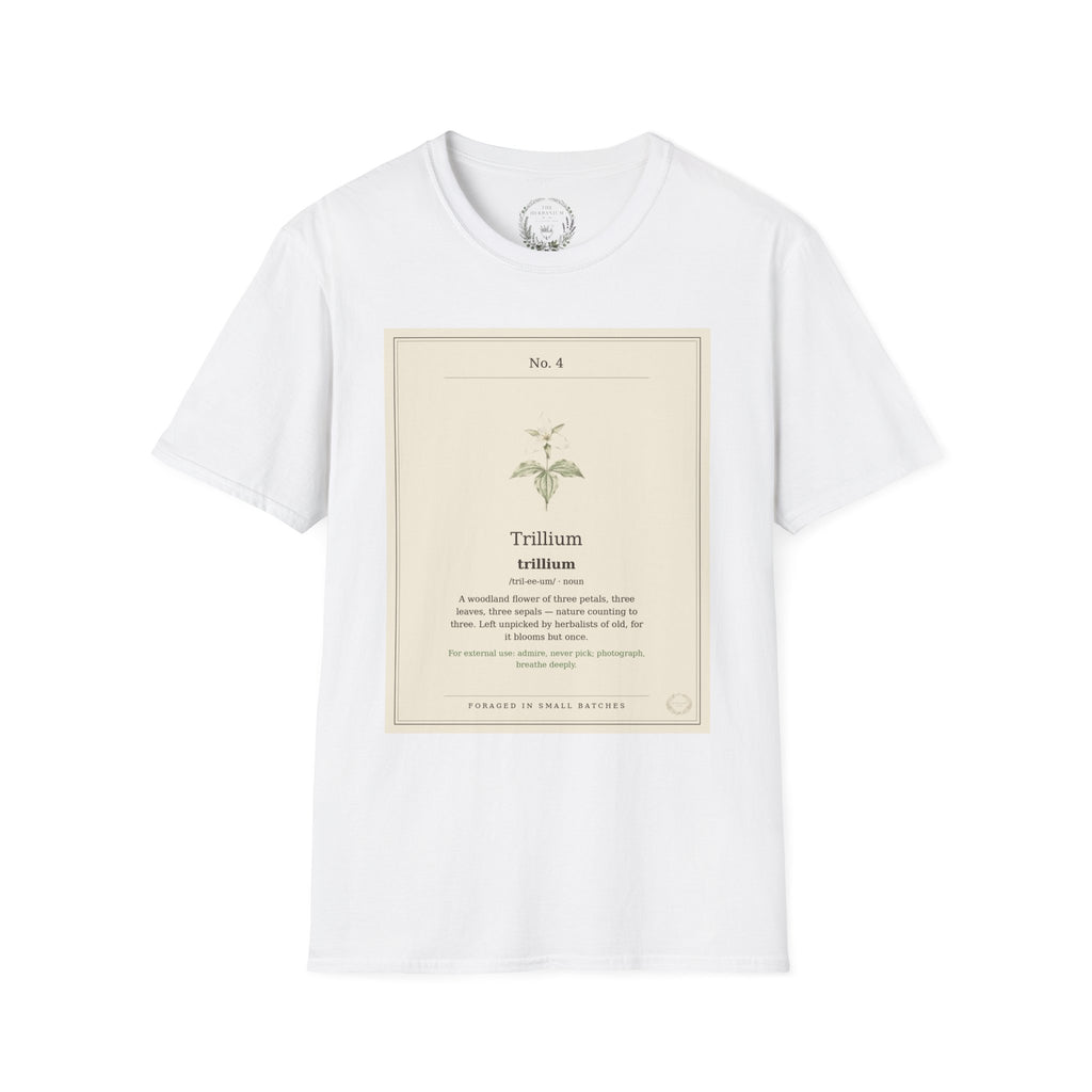 The Herbanium Tee - April Trillium - botanical illustration printed on a soft short-sleeve tee
