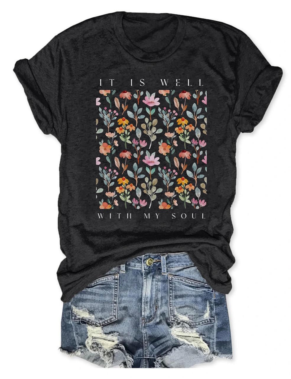 Boho Wildflower Tee with vintage wildflower and butterfly print