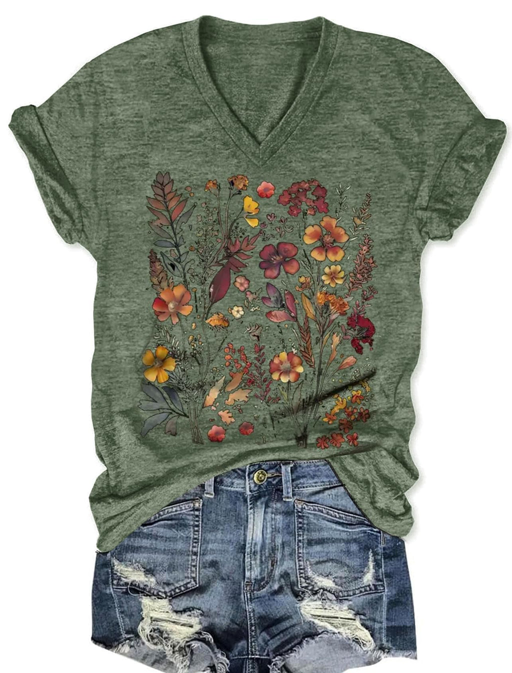 Boho Wildflower Tee with vintage wildflower and butterfly print