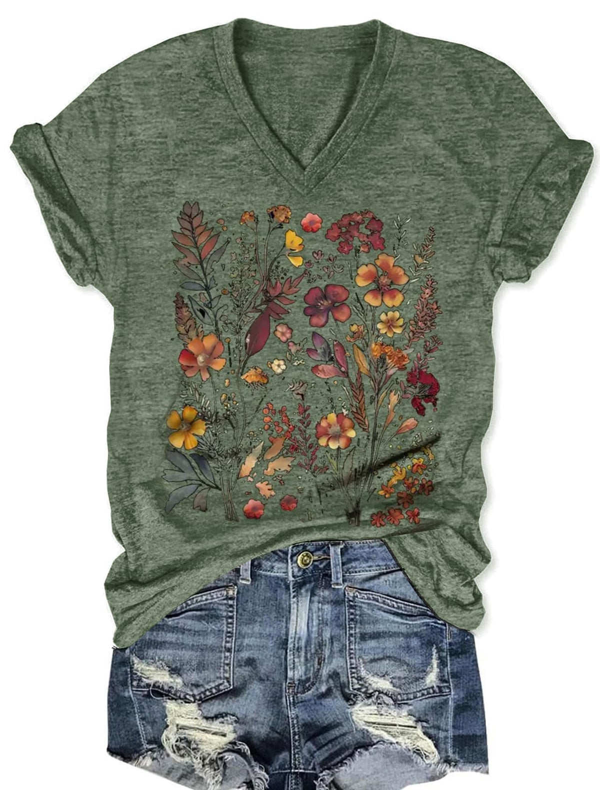 Boho Wildflower Tee with vintage wildflower and butterfly print